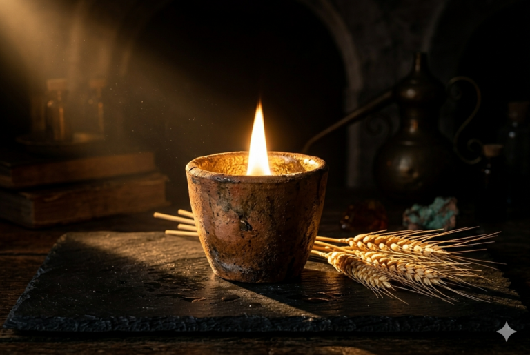 tavolo in artdesia, con candela e luce d'ambra