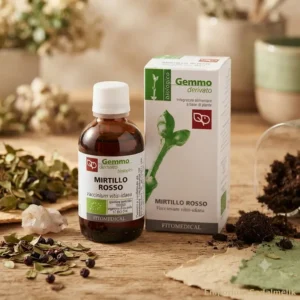 macerato glicerico mirtillo rosso fitomedical su tavolo