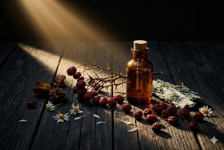tavolo con bacche di biancospino