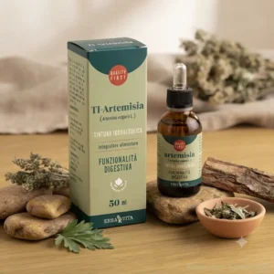 Tintura idroalcolica di artemisia erba vita su tavolo