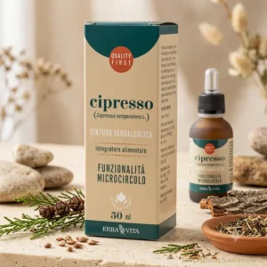 tintura idroalcolica di cipresso erba vita su tavolo