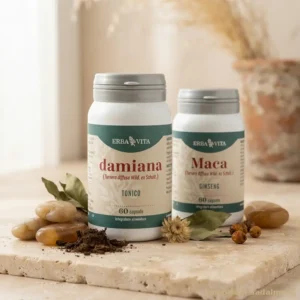 damiana capsule erba vita su tavolo