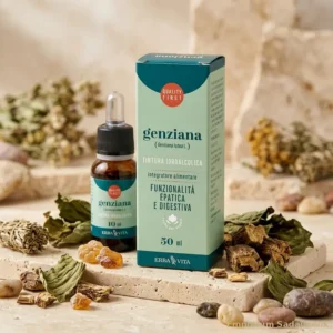 tintura idroalcolica genziana erba vita su tavolo