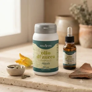 perle di olio di zucca erba vita su tavolo
