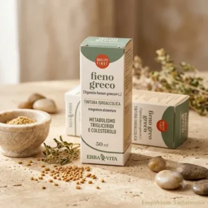 tintura idroalcolica di fieno greco erba vita su tavolo