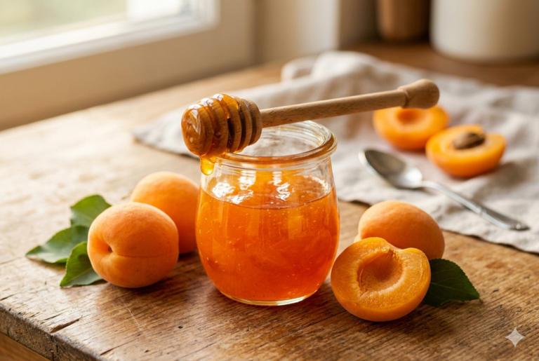 tavolo con albicocche e marmellata